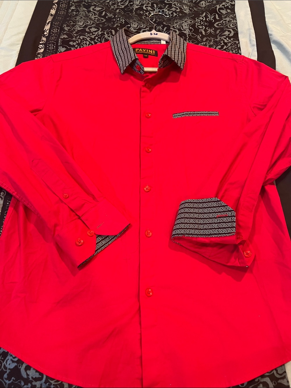 PAVINI Men's Red Fashion Dress Shirt with Contrast Collar